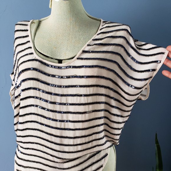 Joie "Jaden" Striped Sequin Top/Sz Small - Picture 2 of 10